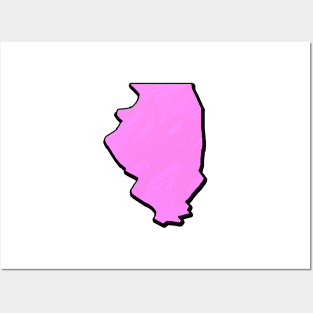 Pink Illinois Outline Posters and Art